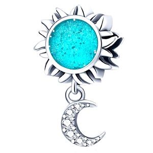 Sterling Silver Sun Moon dangle bead charm, fits Pandora